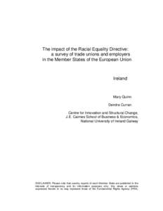 The impact of the Racial Equality Directive: a survey of trade unions and employers in the Member States of the European Union Ireland