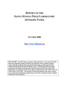 REPORT OF THE SANTA SUSANA FIELD LABORATORY ADVISORY PANEL