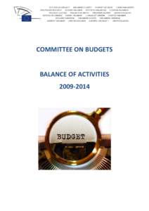 COMMITTEE ON BUDGETS  BALANCE OF ACTIVITIES[removed]  COMMITTEE ON BUDGETS