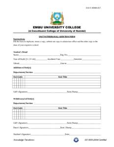 EUC-F-ADMS-017  EMBU UNIVERSITY COLLEGE (A Constituent College of University of Nairobi) UNIT WITHDRAWAL/ADDITION FORM