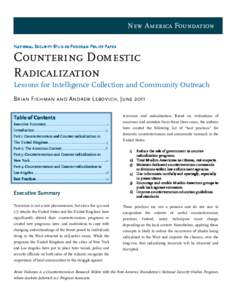 New America Foundation National Security Studies Program Policy Paper Countering Domestic Radicalization Lessons for Intelligence Collection and Community Outreach