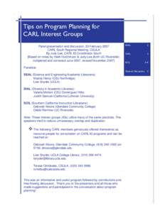 1  February 2007 Tips on Program Planning for CARL Interest Groups