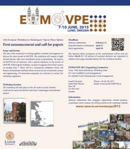 EWM O VPEJUNE, 2015 LUND, SWEDEN 16th European Workshop on Metalorganic Vapour Phase Epitaxy