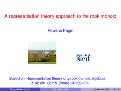 A representation theory approach to the rook monoid Rowena Paget Based on ‘Representation theory of q-rook monoid algebras’ J. Algebr. Comb:239–252 Rowena Paget (Kent)