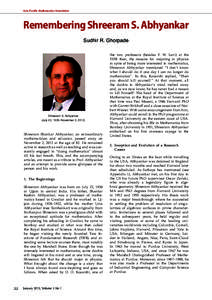 Asia Pacific Mathematics Newsletter  1 Remembering Shreeram Shreeram S.S.Abhyankar
