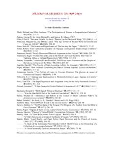 Articles Listed by Author (Mediaeval Studies Index)