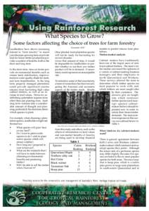 What Species to Grow? Some factors affecting the choice of trees for farm forestry Landholders have shown increasing interest in “farm forestry” in recent years because growing trees on private land for future timber
