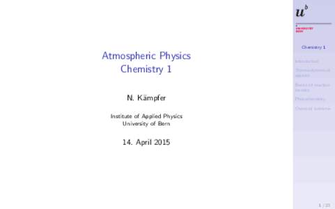 Chemistry 1  Atmospheric Physics Chemistry 1  Introduction