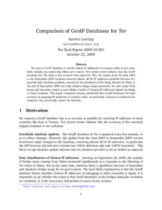 Comparison of GeoIP Databases for Tor Karsten Loesing  Tor Tech ReportOctober 23, 2009