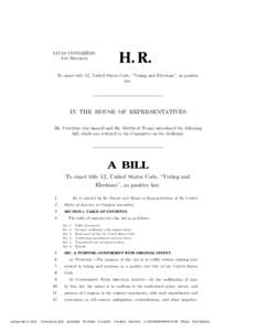 111TH CONGRESS 1ST SESSION H. R.  To enact title 52, United States Code, ‘‘Voting and Elections’’, as positive