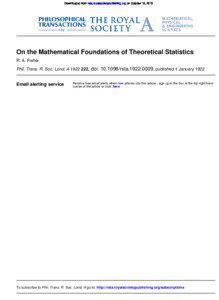 Downloaded from rsta.royalsocietypublishing.org on October 18, 2013  On the Mathematical Foundations of Theoretical Statistics
