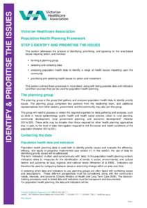 IDENTIFY & PRIORITISE THE ISSUES Victorian Healthcare Association Population Health Planning Framework