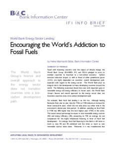 IFI INFO BRIEF February 2009 World Bank Energy Sector Lending:  Encouraging the World’s Addiction to