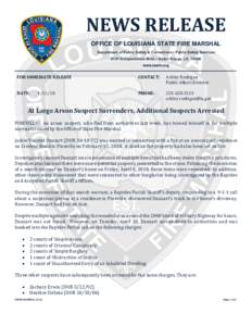 NEWS RELEASE OFFICE OF LOUISIANA STATE FIRE MARSHAL Department of Public Safety & Corrections • Public Safety Services 8181 Independence Blvd. • Baton Rouge, LAwww.lasfm.org