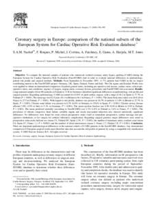 European Journal of Cardio-thoracic Surgery±399 www.elsevier.com/locate/ejcts Coronary surgery in Europe: comparison of the national subsets of the European System for Cardiac Operative Risk Evaluation dat