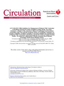 ACC/AHA/ESC 2006 Guidelines for Management of Patients With Ventricular Arrhythmias and the Prevention of Sudden Cardiac Death—Executive Summary: A Report of the American College of Cardiology/American Heart Associatio