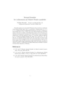 Integral formulae for codimension-one foliated Finsler manifolds Vladimir Rovenski (E-mail: