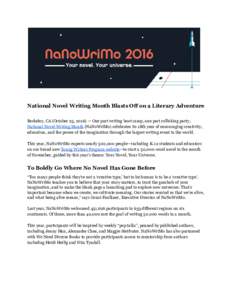National Novel Writing Month / Grant Faulkner / Culture / Human behavior