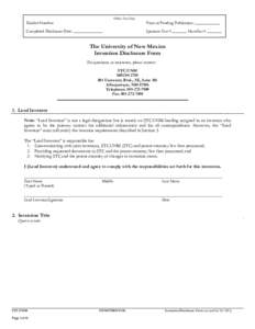 Office Use Only  Docket Number: Completed Disclosure Date: ______________  Prior or Pending Publication: ____________