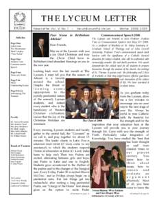 THE LYCEUM LETTER Newsletter Vol. VI No. 1 Articles Page One: Letter from