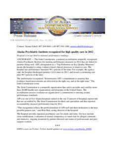 Alaska Department of Health & Social Services press release