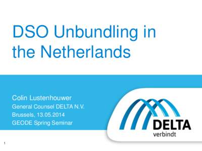 DSO Unbundling in the Netherlands Colin Lustenhouwer General Counsel DELTA N.V. Brussels, GEODE Spring Seminar