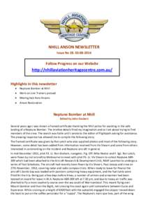 NHILL ANSON NEWSLETTER Issue No[removed]Follow Progress on our Website  http://nhillaviationheritagecentre.com.au/