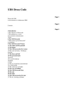 UBS Dress Code Page 1 Dresscode UBS to the attention of collaborators PKB Page 2 Contents