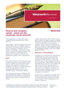 Divorce and company assets - when can the corporate veil be pierced? Prest (Appellant) v Petrodel Resources Limited & Others (RespondentsUKSC 34