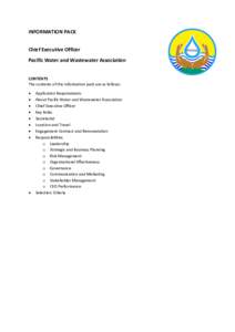 INFORMATION PACK Chief Executive Officer Pacific Water and Wastewater Association CONTENTS The contents of this information pack are as follows: 