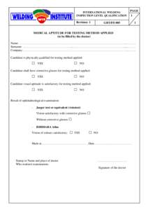 INTERNATIONAL WELDING INSPECTION LEVEL QUALIFICATION Revision: 1  PAGE