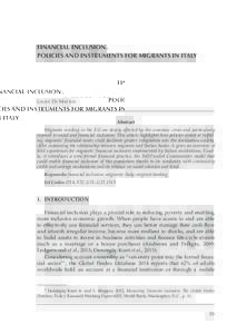 FINANCIAL INCLUSION. POLICIES AND INSTRUMENTS FOR MIGRANTS IN ITALY LAURA DE MATTEIS  Abstract