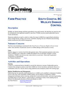 Farm Practices - Wildlife Damage Control - BC Ministry of Agriculture