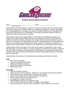 STUDENT-ATHLETE CODE OF CONDUCT Name: Student-Athlete (Print)  Sport: