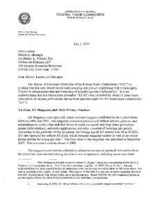 Letter from David Vladeck, Director, Bureau of Consumer Protection to Peter Larson and Martin Shmagin Regarding the Use, Sale, or Transfer of Personal Information Obtained From XY Magazine and XY.com During Its Bankruptcy Proceeding
