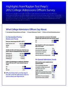 Highlights from Kaplan Test Prep’s 2012 College Admissions Officers Survey To ensure that students are receiving accurate and up-to-date information on trends in the college admissions process, Kaplan Test Prep annuall