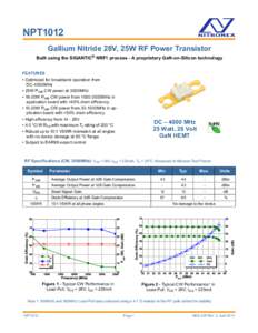 NPT1012 Gallium Nitride 28V, 25W RF Power Transistor Built using the SIGANTIC® NRF1 process - A proprietary GaN-on-Silicon technology FEATURES • Optimized for broadband operation from DC-4000MHz