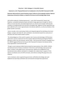 Prep Com I - Chair’s dialogue 2, 15 July 2014, Geneva Statement: on the ‘Proposed Elements for Consideration in the Post 2015 Framework for DRR Statement delivered by Dr Irasema Alcántara-Ayala, Professor at the Geo