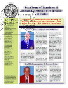 STATE BOARD OF EXAMINERS OF PLUMBING, HEATING AND FIRE SPRINKLER CONTRACTOR September 2011 BOARD MEMBERS