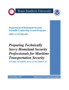 Texas Southern University  Department of Homeland Security Scientific Leadership Award Program DHS-15-ST