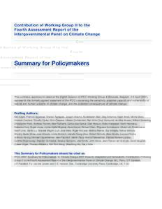 Contribution of Working Group II to the Fourth Assessment Report of the Intergovernmental Panel on Climate Change Summary for Policymakers