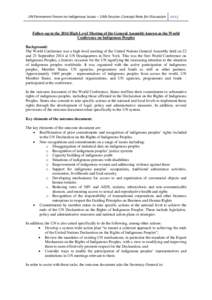 UN Permanent Forum on Indigenous Issues – 14th Session: Concept Note for DiscussionFollow-up to the 2014 High Level Meeting of the General Assembly known as the World Conference on Indigenous Peoples
