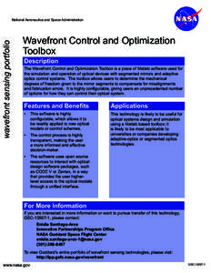 wavefront sensing portfolio  National Aeronautics and Space Administration Wavefront Control and Optimization Toolbox