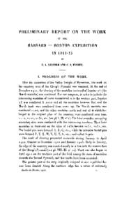 PRELIMINARY REPORT ON THE WORK OF THE HARVARD - BOSTON EXPEDITION I NBY