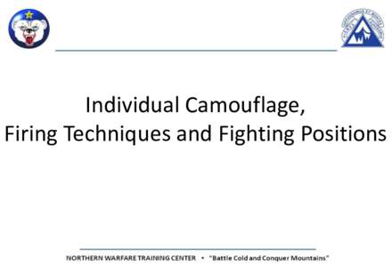 Individual Camouflage, Firing Techniques and Fighting Positions Terminal Learning Objective Action: Camouflage self and equipment in a snow covered environment Condition: In any snow covered environment, given individua
