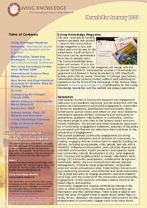 LIVING KNOWLEDGE The International Science Shop Network Newsletter January 2008 Table of Contents · Living Knowlege Magazine