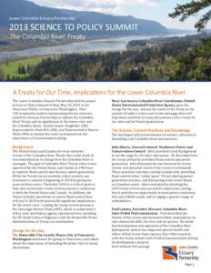 Lower Columbia Estuary Partnership[removed]SCIENCE TO POLICY SUMMIT The Columbia River Treaty  A Treaty for Our Time, ImplicaƟons for the Lower Columbia River