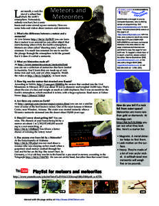 L  Meteors and Meteorites  ast month, a rock the
