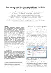 Tool Demonstration Abstract: OpenModelica and CasADi for Model-Based Dynamic Optimization Alachew Shitahun1 Vitalij Ruge2