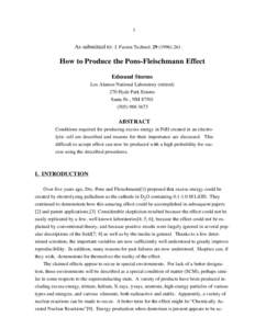 1  As submitted to: J. Fusion TechnolHow to Produce the Pons-Fleischmann Effect Edmund Storms